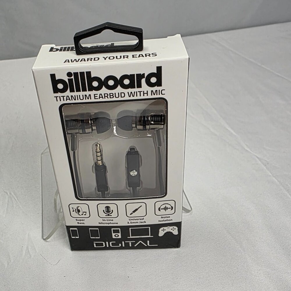 Brand new Billboard titanium earbuds with microphone in a Black colorway